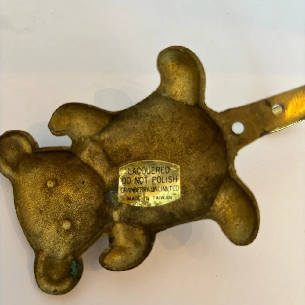 Vintage Brass Teddy Bear Wall Mount Hook for Coats/Towels